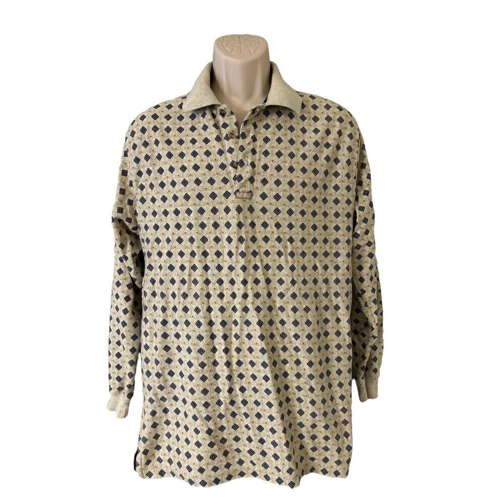 Chaps Ralph Lauren VTG Y2k Polo Shirt Mens Medium Geometric Long Sleeve